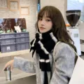 Black and white striped knitted winter scarf for women, cozy warm thick fashion neckerchief. - Black