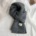 Cozy Dark Grey Mohair Knit Scarf Winter Warm Thickened Solid Color Neck Warmer Style - Sesame Black
