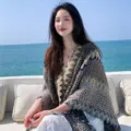 Ethnic Style Knitted Shawl Women Casual Ocean Beach Cape Blue Outer Wear Bohemian Cloak - Coffee