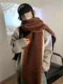 Thickened plush autumn winter scarf stylish cozy oversized shawl warm winter neck wrap - Dark Brown & Jellyfish Purple