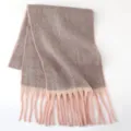 Close-up detail of the soft fuzzy autumn winter scarf showing the texture and fringe design. - Jellyfish Purple & Pink