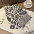 Autumn winter leopard print knitted scarf cozy warm fashion Maillard style neck warmer - Gray