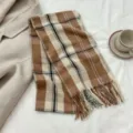 Cozy brown plaid winter scarf with fringe, soft imitation cashmere fashion neck warmer shawl for women. - Size 6 / 180cm