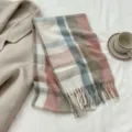 Autumn winter cozy imitation cashmere plaid scarf detail, sweet tassel fringe design, soft texture. - Size 7 / 180cm