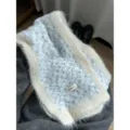 Cozy winter fuzzy knit scarf with contrast color border for women stylish warm wear. - Rice White