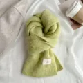 Winter soft mohair knitted scarf for women, warm thick cozy ribbed solid color neck wrap. - Mustard Green