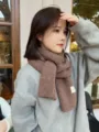Winter thick knitted scarf for women and men, warm cozy wool neckerchief in versatile solid color. - Coffee
