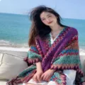 Colorful knit poncho variant, ethnic style tassel cape, stylish blue knit shawl outerwear. - Purple