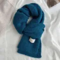Winter thick mohair knitted scarf for women and men, solid color warm neck wrap for cold weather. - Danube Blue