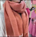 Women thick mohair winter scarf solid color cozy tassel fringe warm winter neck wrap - Orange Pink