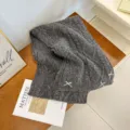 Dark grey knitted winter scarf with cute white bow details, cozy and warm for women daily wear. - Gray