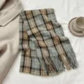 Cozy gray and brown plaid scarf detail, featuring soft imitation cashmere fabric and delicate fringe. - Size 9 / 180cm