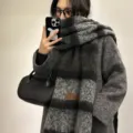 Bufanda invierno cuadros mohair gruesa mujer moda gris ropa variante estilos - Negro