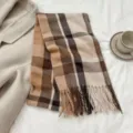 Cozy winter plaid cashmere-feel scarf with chic fringe detail, warm and stylish accessory. - Size 13 / 180cm