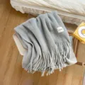 Grey knit winter scarf with long tassels, soft and warm solid color wool neckerchief daily - Light Gray