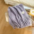 Cozy winter knitted scarf with long tassels, solid color soft warm thick neckerchief for daily. - Light Purple