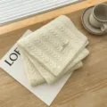 Beige knitted winter scarf for women, thick warm twist knit wrap accessory, elegant cozy style. - Off White / 170cm