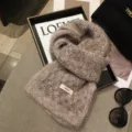 Cozy winter knitted scarf for women, soft warm plush neck wrap, stylish chic daily wear accessory. - Oatmeal
