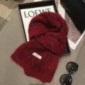 Cozy winter red knitted scarf for women, warm fluffy plush neck warmer shawl accessory. - Angola Red