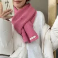 Pink knit scarf for women, winter warm solid color ribbed neck warmer with label. - Korean Pink