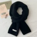Solid color black knitted winter warm scarf for men and women, classic soft wool neckerchief. - Black