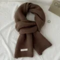 Solid brown knitted scarf, classic winter warm wool scarf variant for daily wear style. - Brown