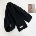 Black ribbed knit scarf for women winter warm solid color casual soft cozy fashion neck wrap - Black