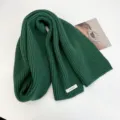 Solid color knitted winter scarf for women, cozy thermal ribbed wool neck wrap, stylish. - Christmas Green