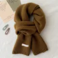 Solid color winter warm knitted wool scarf for men and women, cozy and stylish apparel accessory. - Bronze