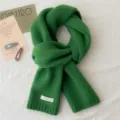 Green Knitted Wool Scarf Winter Warm Solid Color Unisex Versatile Soft Neck Scarf Gr - Green