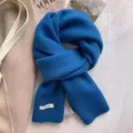 Blue knitted winter scarf 100% wool soft warm solid color unisex fashion neck warmer - Blue