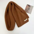 Solid color knitted winter scarf for women, cozy warm thick soft neck warmer fashion casual chic. - Caramel color