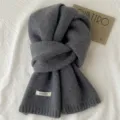 Cozy dark grey 100% wool knitted winter scarf for women and men warm solid color neck wrap - Dark Gray