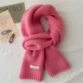 Pink knitted winter scarf for women and men, cozy and warm solid color wool neck warmer. - Pink