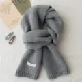 Grey solid color wool knitted winter warm scarf for men and women versatile classic neck warmer - Gray