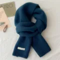 Cozy dark blue knitted winter scarf, 100% wool material, soft and warm for cold weather. - Navy Blue