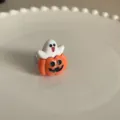 Cute Halloween pumpkin ghost ring unique funny resin finger jewelry for women party gifts - White
