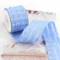 Light blue checkered chiffon ribbon mesh fabric for DIY bows crafts wrapping 1 roll - Width: 3.8cm * Length: 5 Yards / Blue