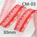 Strawberry gingham lace ribbon 30mm wide for DIY bows hair accessories craft decoration. - Red White Plaid Strawberry Style (CM-03) / Size 5