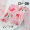 Pink plaid strawberry hollow lace ribbon, 30mm DIY bow hair accessory material sku - Pink Plaid Strawberry Style (CM-06)