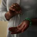 Glow in the dark glass bead bracelet and earrings set, luminous crystal healing jewelry. - 8mm Set / Black