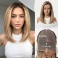Detailed view of 13x6 HD lace front wig, showing cap structure and realistic hair texture. - Ombre Gold New