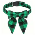 Green and black buffalo plaid pet dog collar with large swallowtail bowknot and plastic buckle. - Green Black Plaid