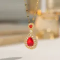 Elegante collana con ciondolo a goccia rosso dorato zircone brillante gioiello variante - Oro - Collana a Goccia Rossa