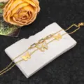 Gold double layer butterfly titanium steel bracelet, elegant crystal charm jewelry variant. - White Butterfly Layered Bracelet / Gold