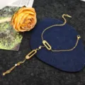 Elegant titanium steel diamond geometric oval link clavicle necklace fashion jewelry for women - Geometric Frame Tassel Bracelet / Gold