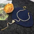 Elegant rhinestone butterfly chain necklace, fashion titanium steel choker for women. - Rhinestone Butterfly Tassel Bracelet / Gold