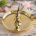 Gold ceramic rabbit ring holder tray luxury desktop jewelry organizer for modern home decor - Gold Tray & Gold Rabbit