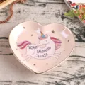 Roze hartvormige keramische schaal met eenhoorn print, gouden rand sieraden opbergbakje. - Zoals Afgebeeld Kleine Maat / Hart Eenhoorn Oranje Roze