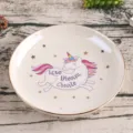 Leuk keramisch eenhoorn sieraden schaaltje goudrand klein decoratief opbergbordje - Zoals Afgebeeld Kleine Maat / Ronde Eenhoorn Rijstwit